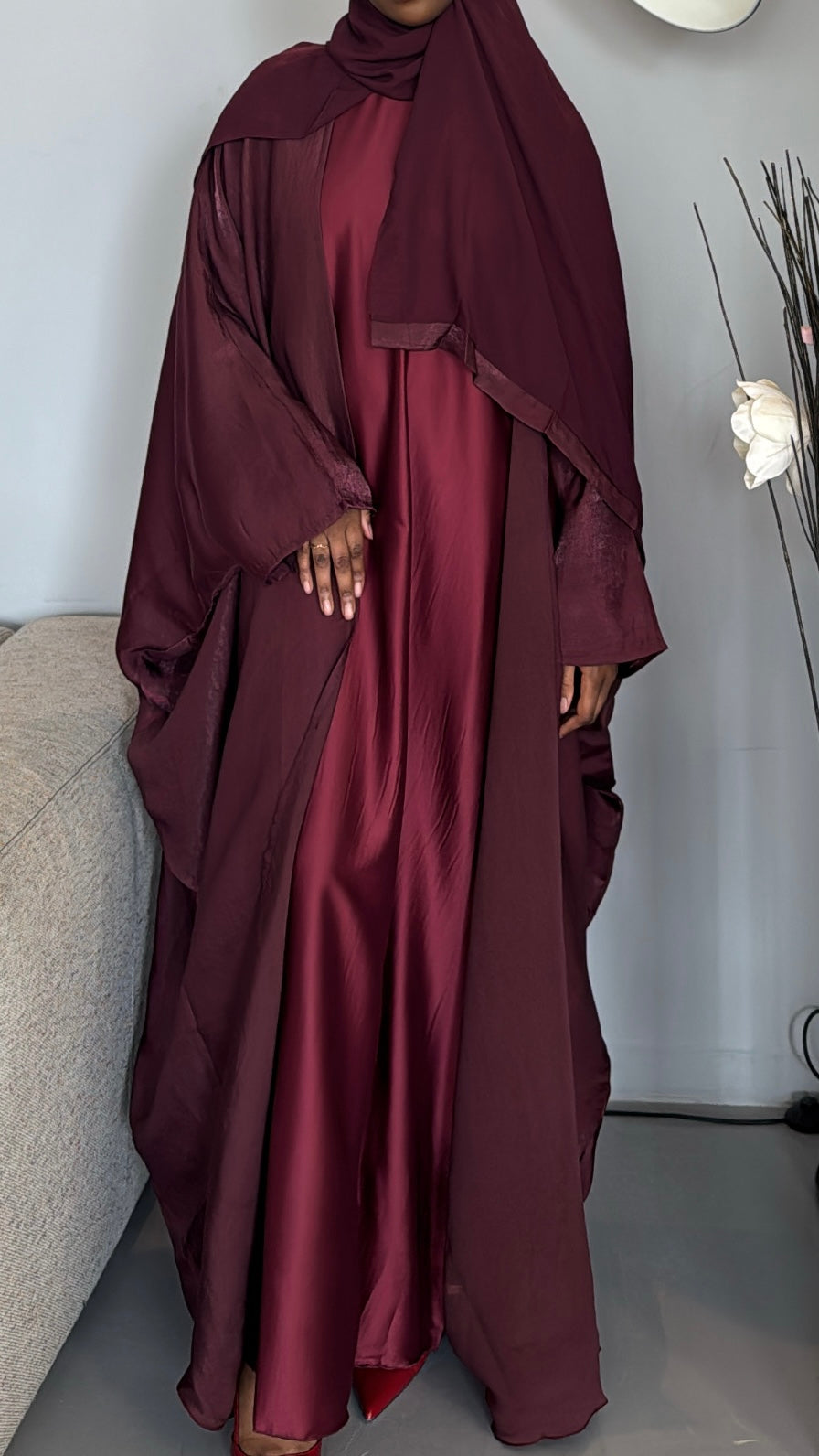 ABAYA - NOOR - rouge bordeaux